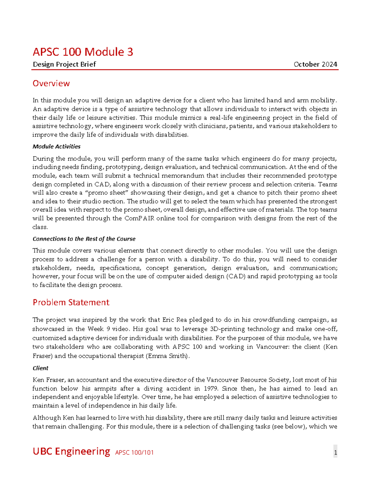 APSC 100 - Module 3: Design Project Brief for Assistive Devices (2024W ...