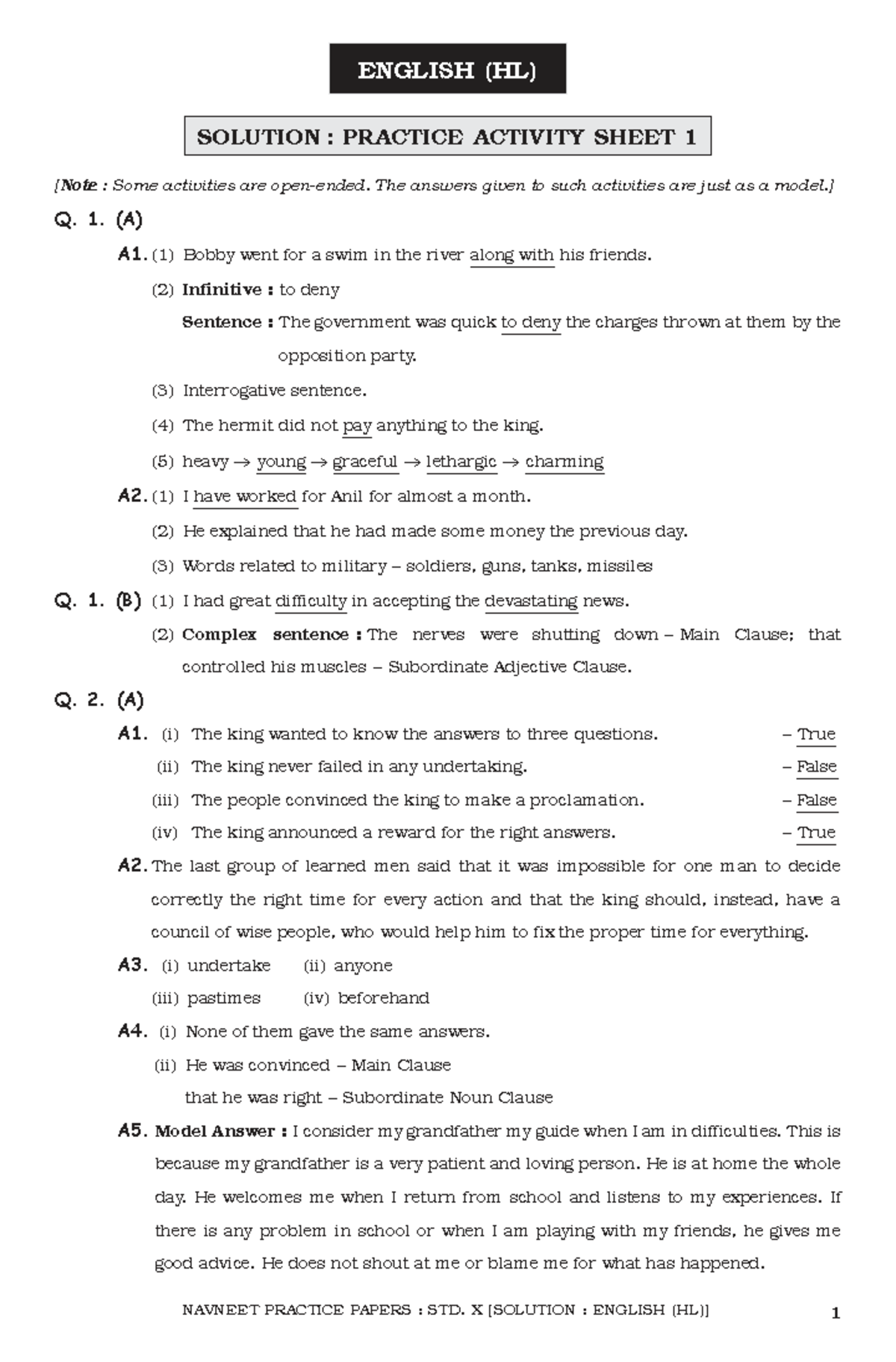 ENGLISH (HL) PRACTICE PAPER: SOLUTIONS TO ACTIVITIES - Studocu