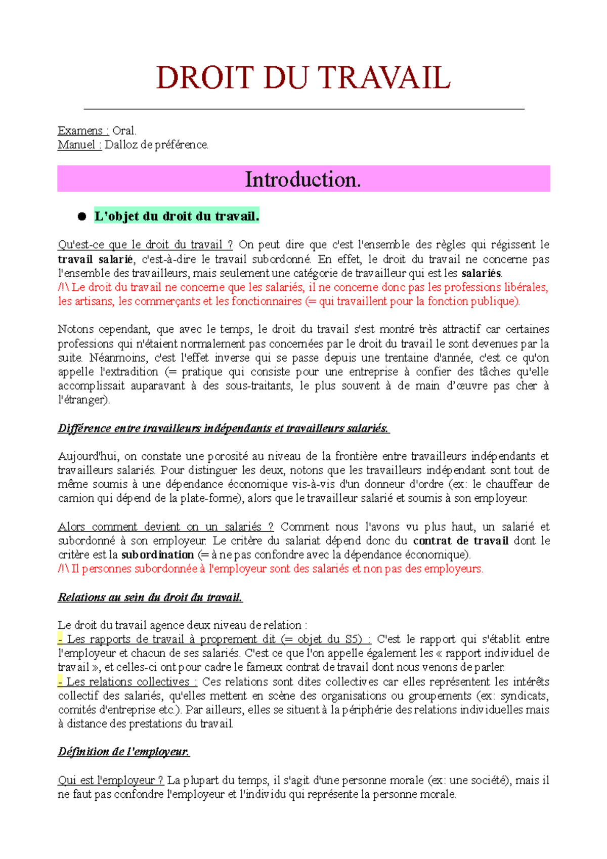 S5 - Introduction au Droit du Travail : Concepts et Évolutions ...