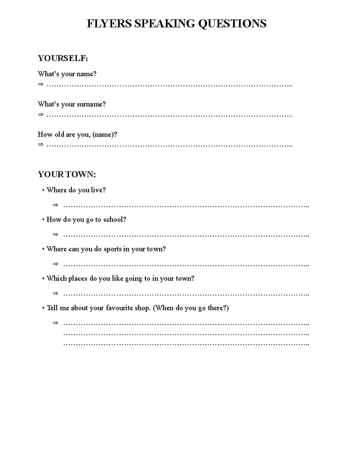 FLYERS SPEAKING QUESTIONS: Personal Info, Hobbies, and School - Studocu