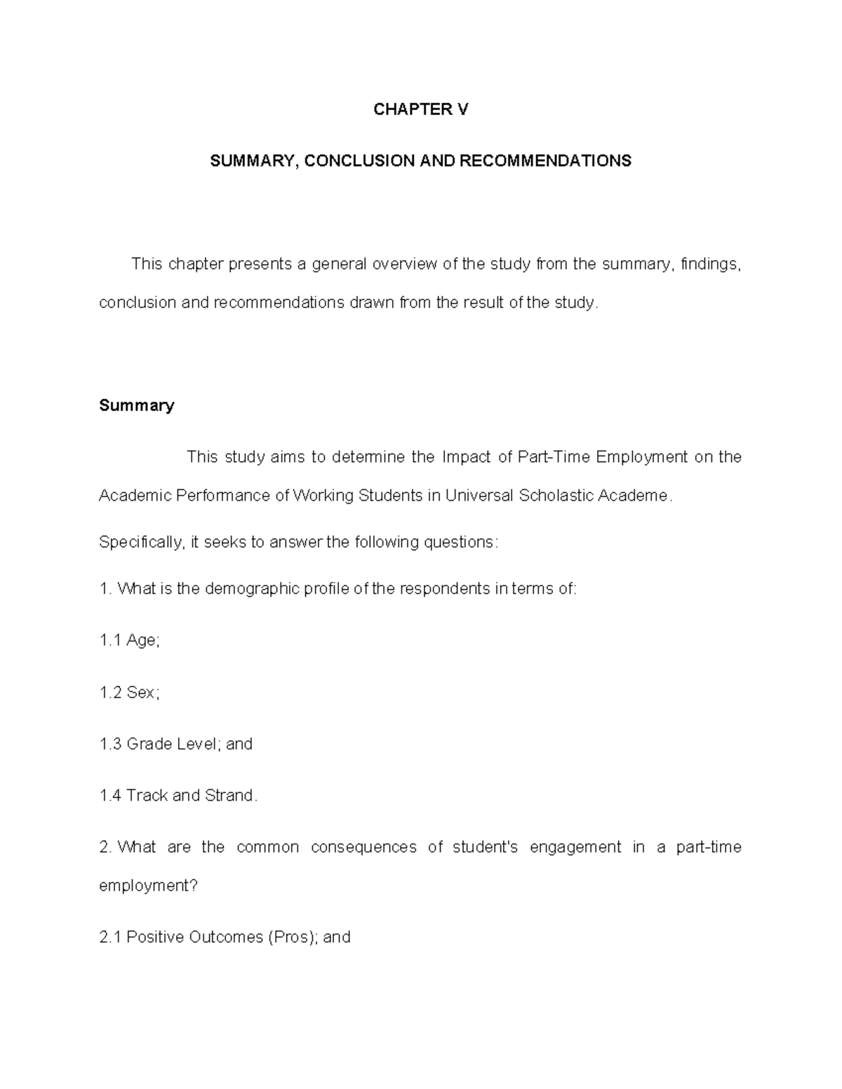 HUMSS 101 Chapter 5: Summary, Findings, & Recommendations on Peer ...