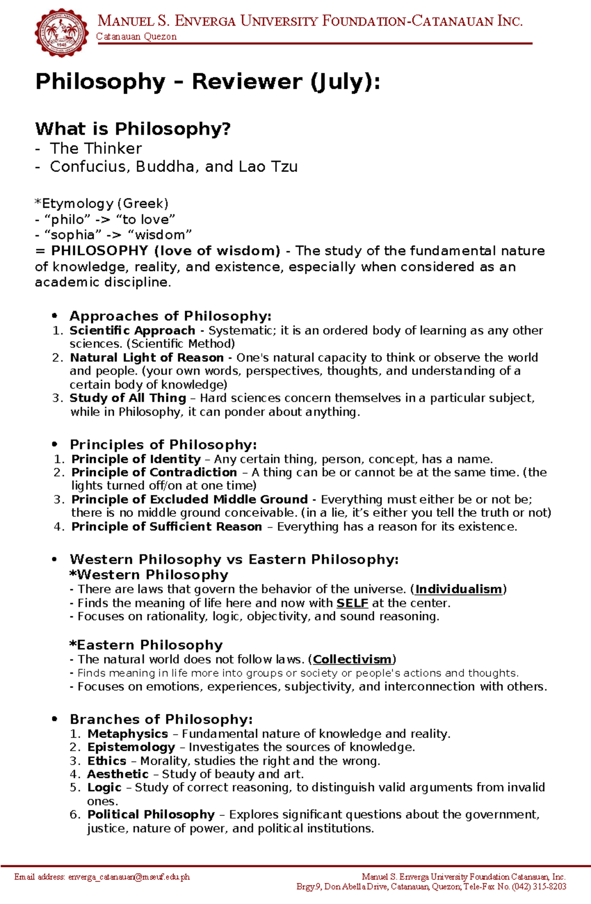 PHIL 101: Philosophy Reviewer - Key Concepts & Thinkers (July) - Studocu
