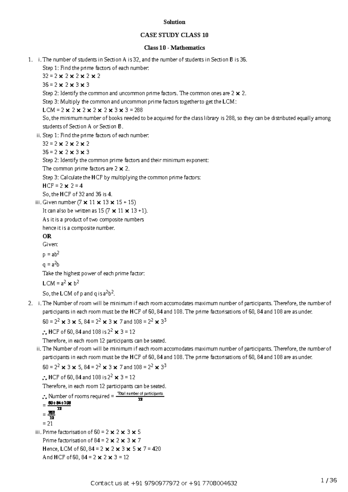 Class 10 Mathematics Case Study Solutions (1885169) - Studocu