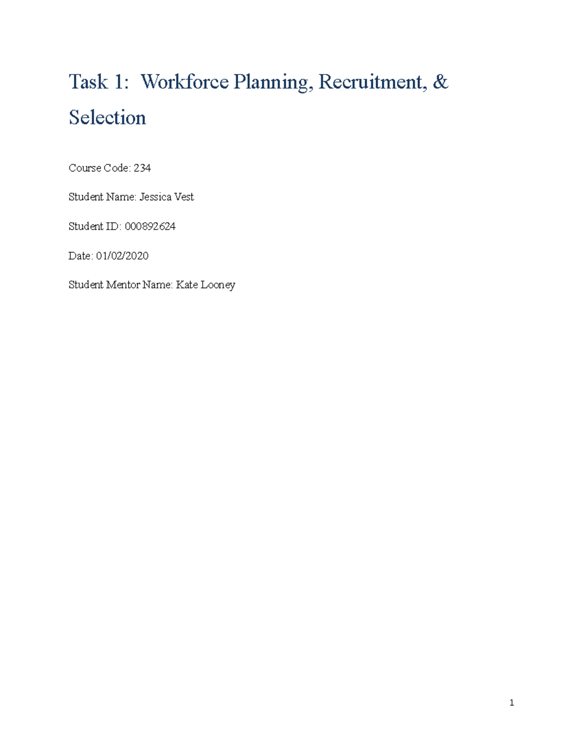 Workforce Planning Task 1 - Task 1: Workforce Planning, Recruitment ...