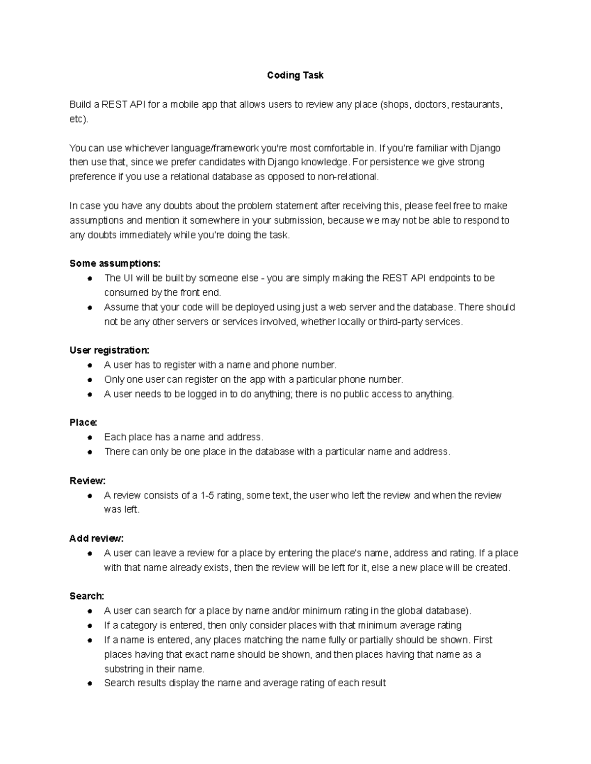 CS101: Coding Task - Build a REST API for User Reviews - Studocu