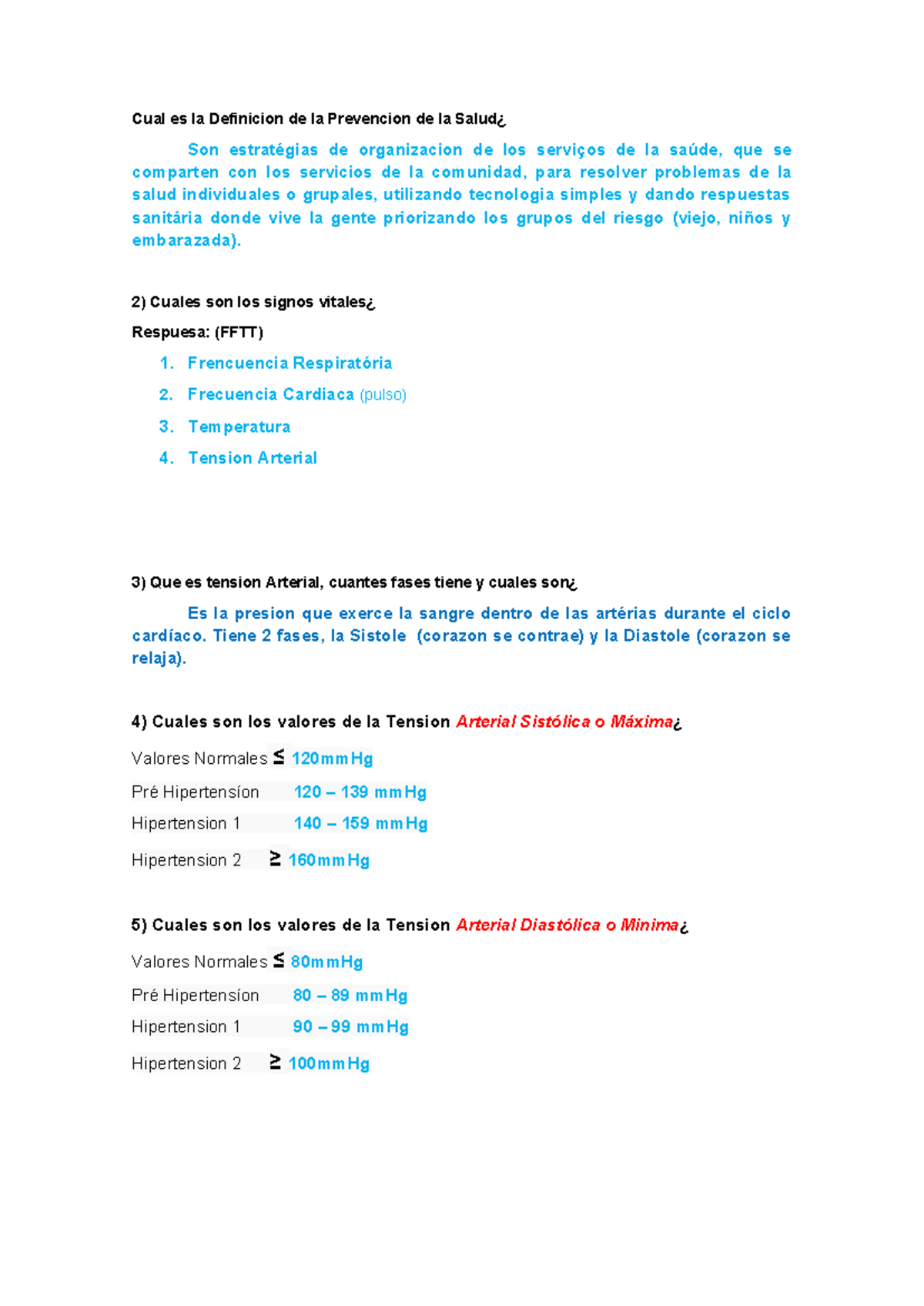 Questionario de APS: Definiciones y Signos Vitales en Salud - Studocu