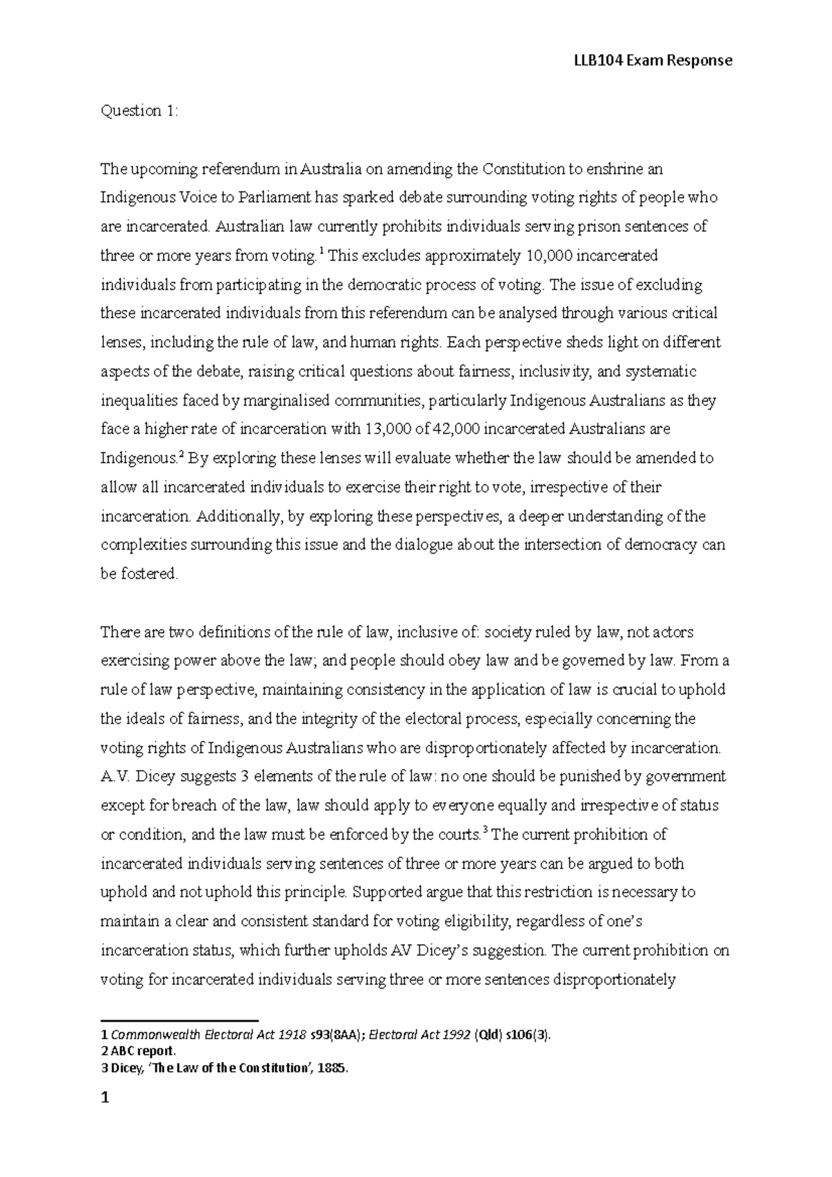 Exam Responses - Indigenous Voting Rights and Human Rights Issues - Studocu