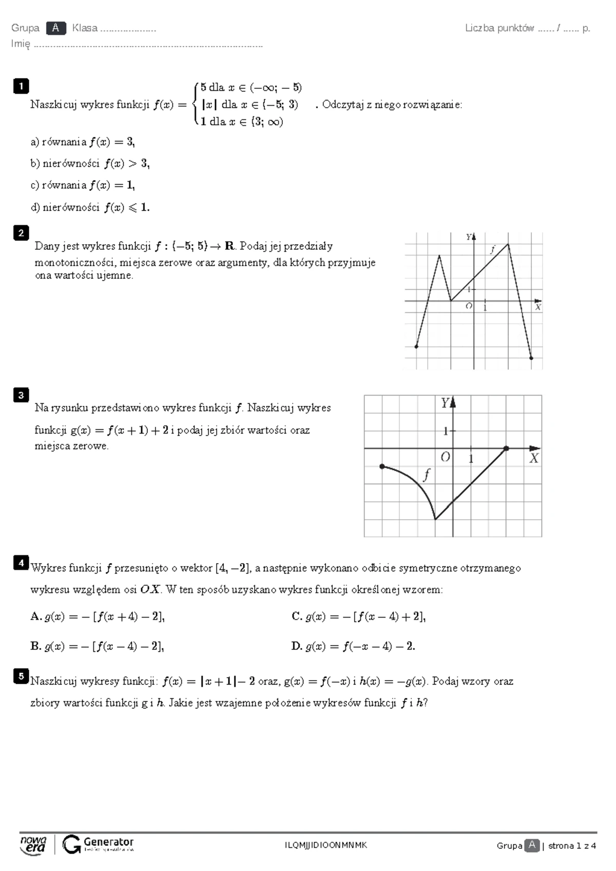 Matematyka 1 Sprawdzian Funkcje Chomikuj