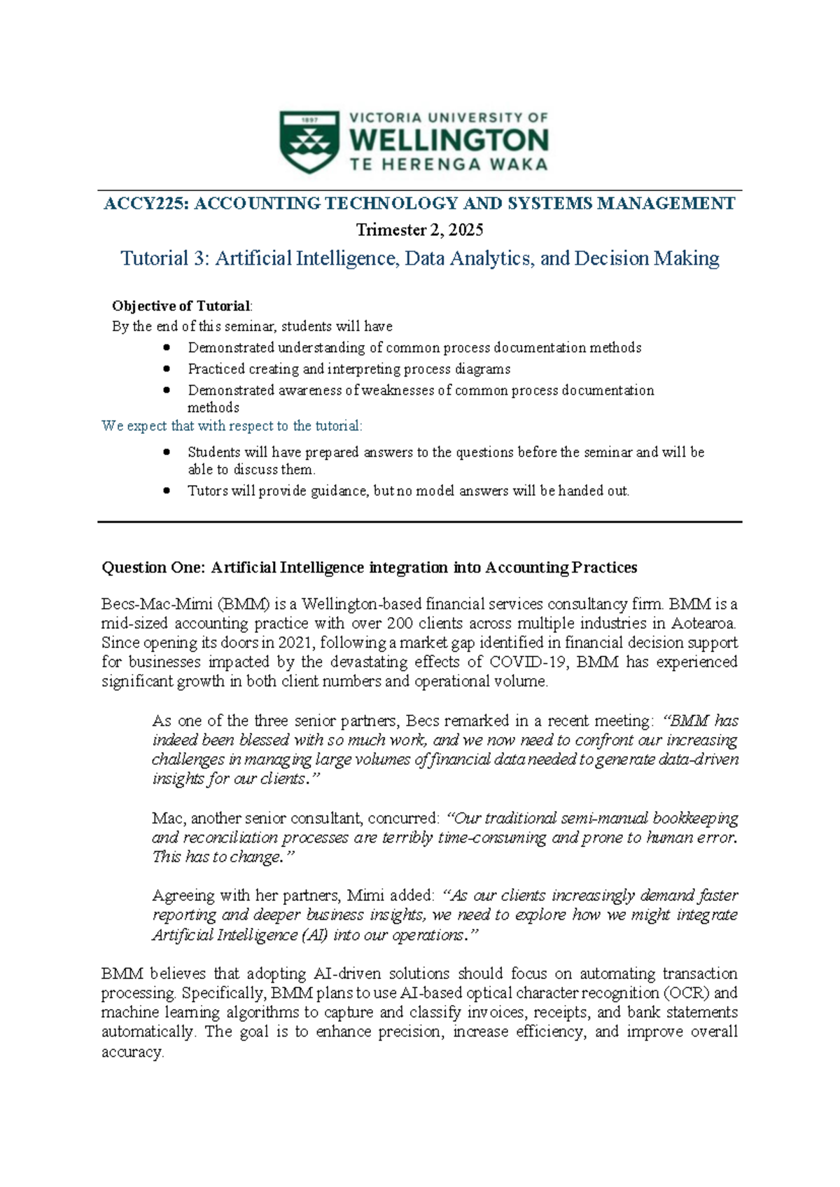 ACCY225: Tutorial 3 Solutions on AI, Data Analytics & Decision Making ...