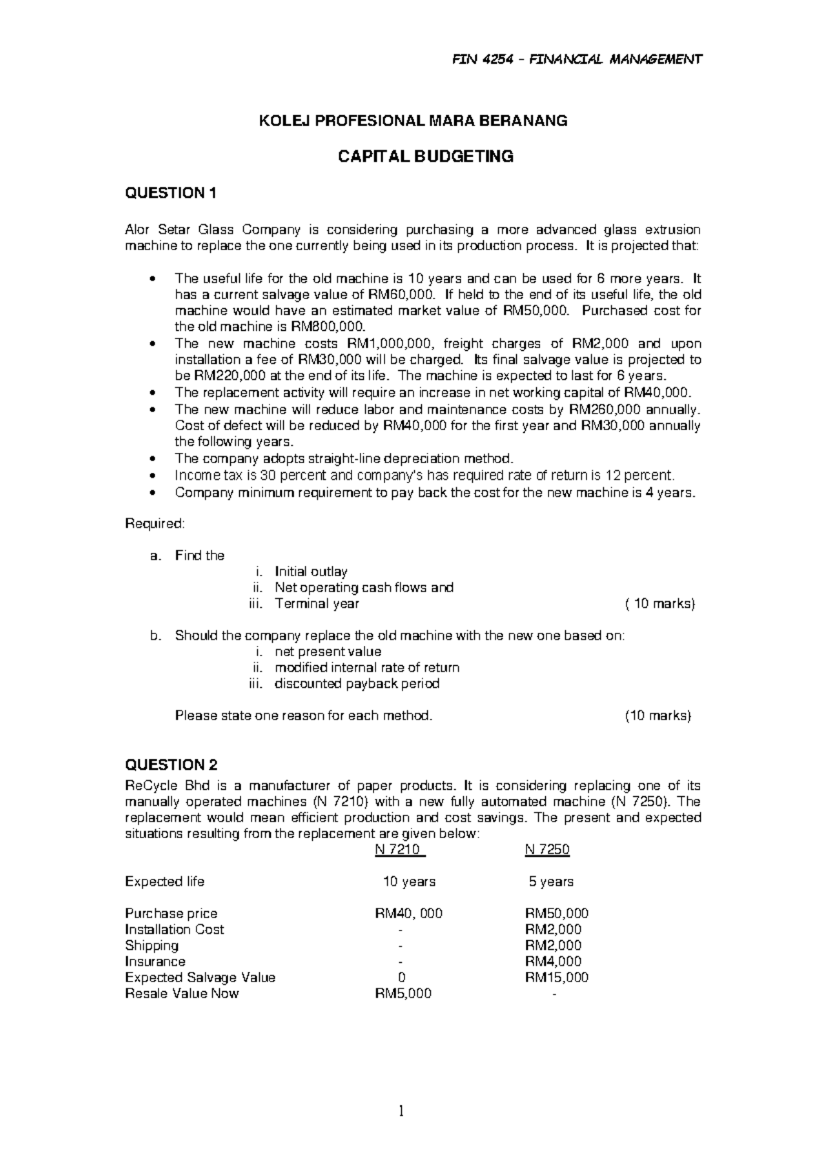 Capital Budgeting Tutorial: Assessing Replacement Decisions (FIN 301 ...