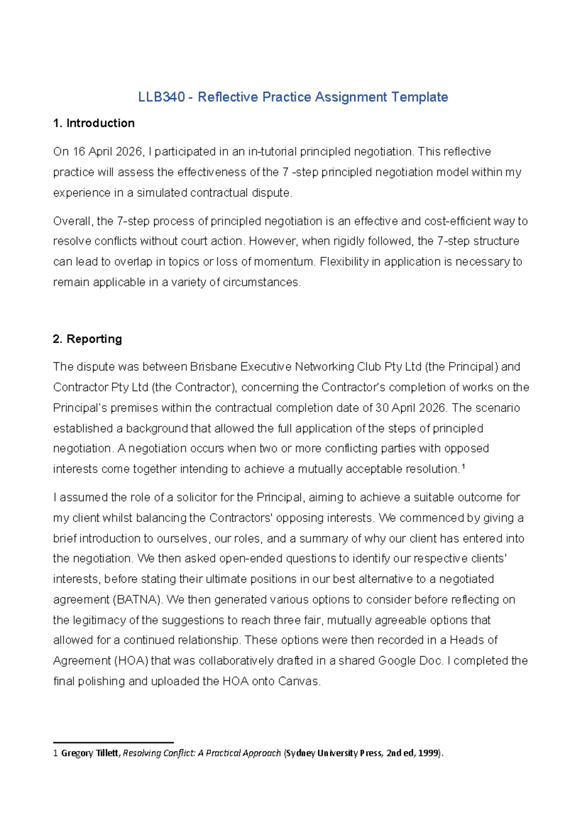 LLB340 COM REM - Reflection on Principled Negotiation Practice - Studocu
