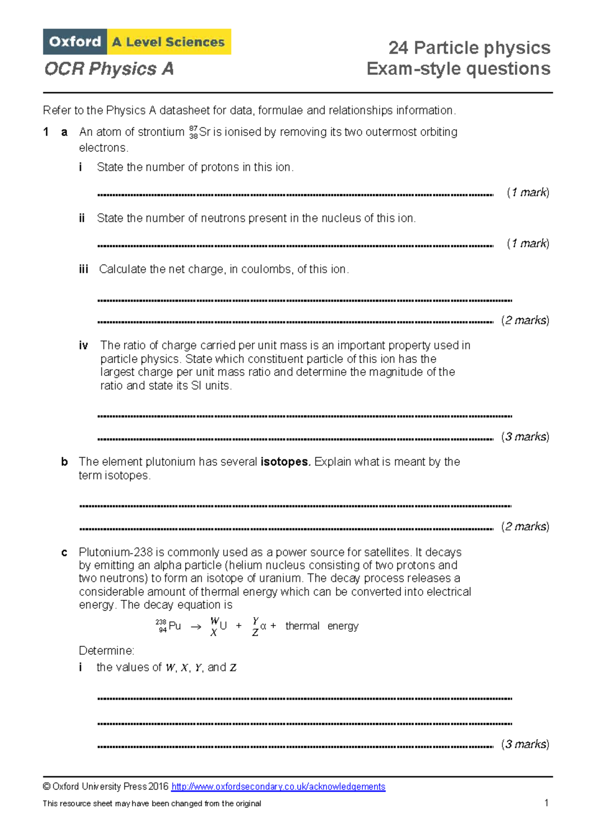 Chapter 24 Test - OCR A Level Physics: Particle Physics Questions - Studocu