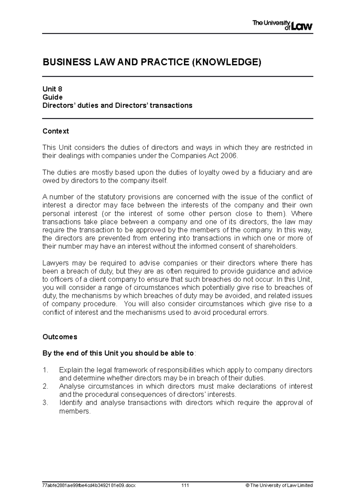 2223 blp ws08 ce01 guide - BUSINESS LAW AND PRACTICE (KNOWLEDGE) Unit 8 ...