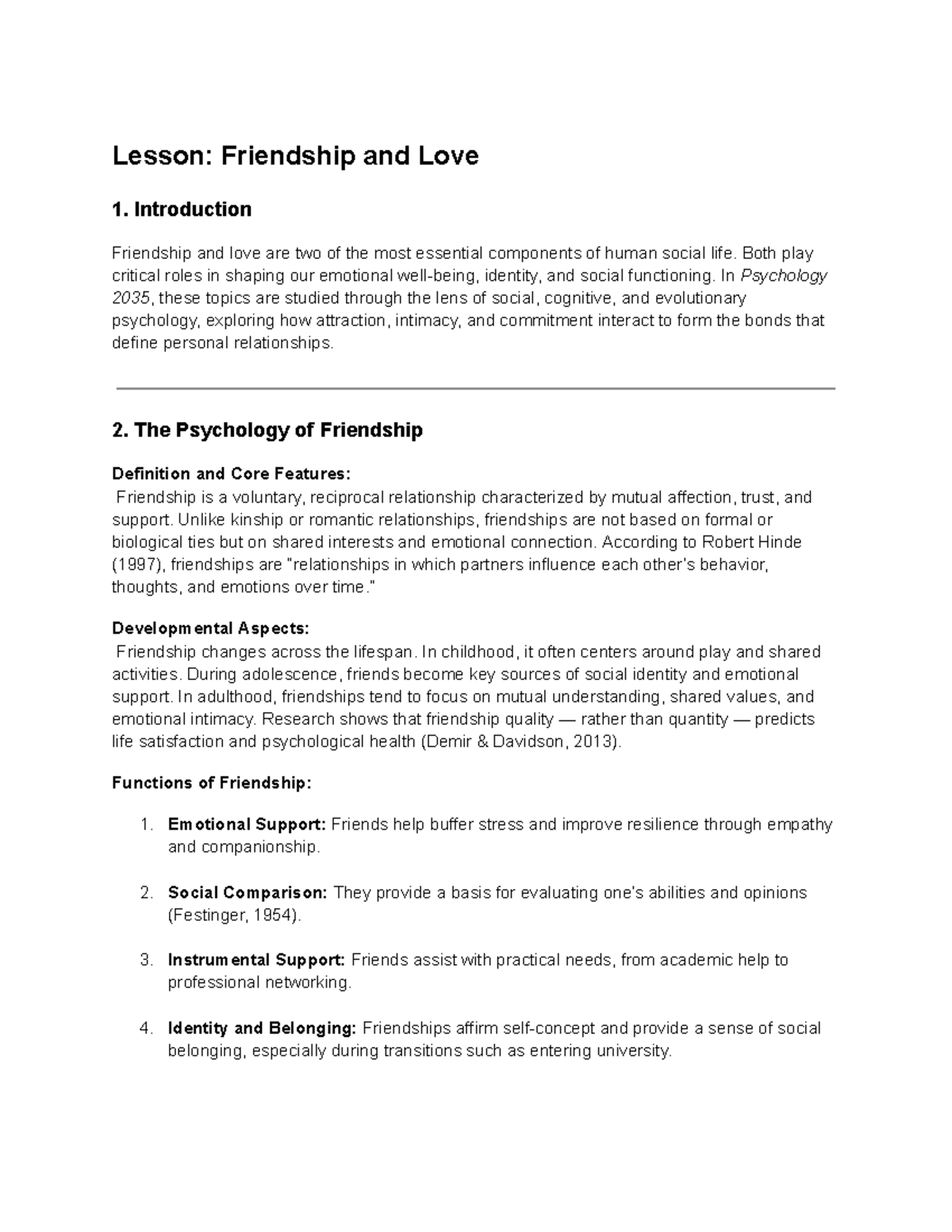Chapter 9: Psychology of Friendship and Love (Psych 2035) - Studocu
