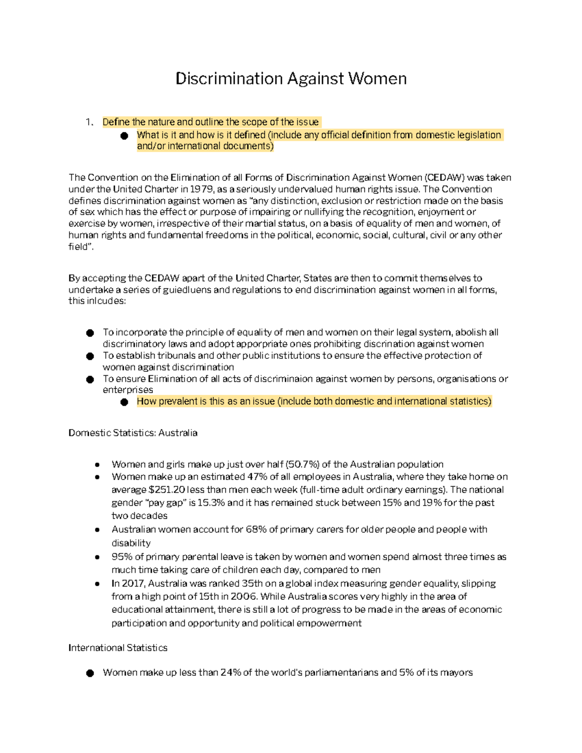 Legal Studies: Human Rights Assessment on Women's Discrimination - Studocu