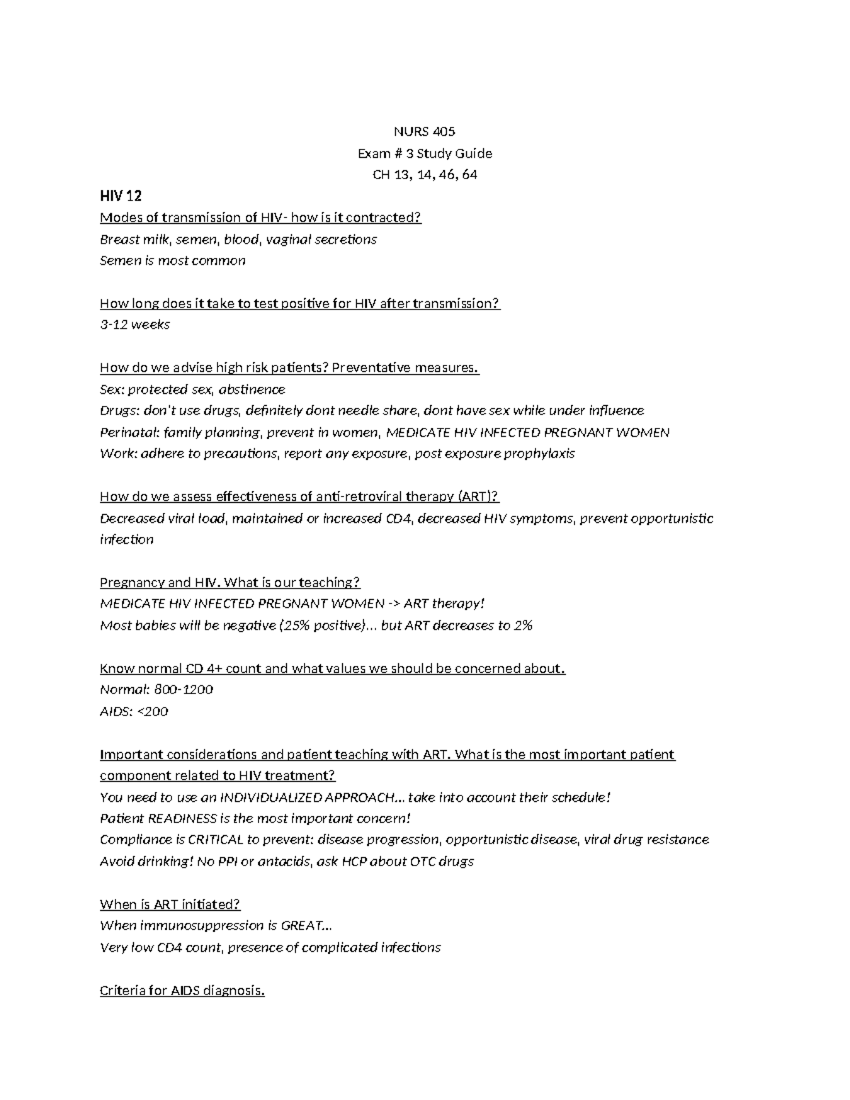 NURS 405 Med Surg 3 Exam 3 Comprehensive Study Guide - Studocu