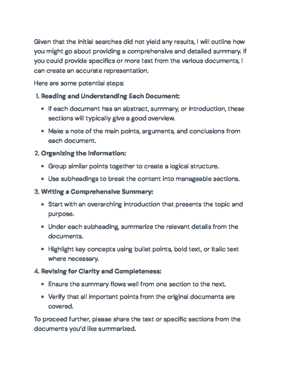 Comprehensive Summary Guidelines for Document Analysis - Given that the ...