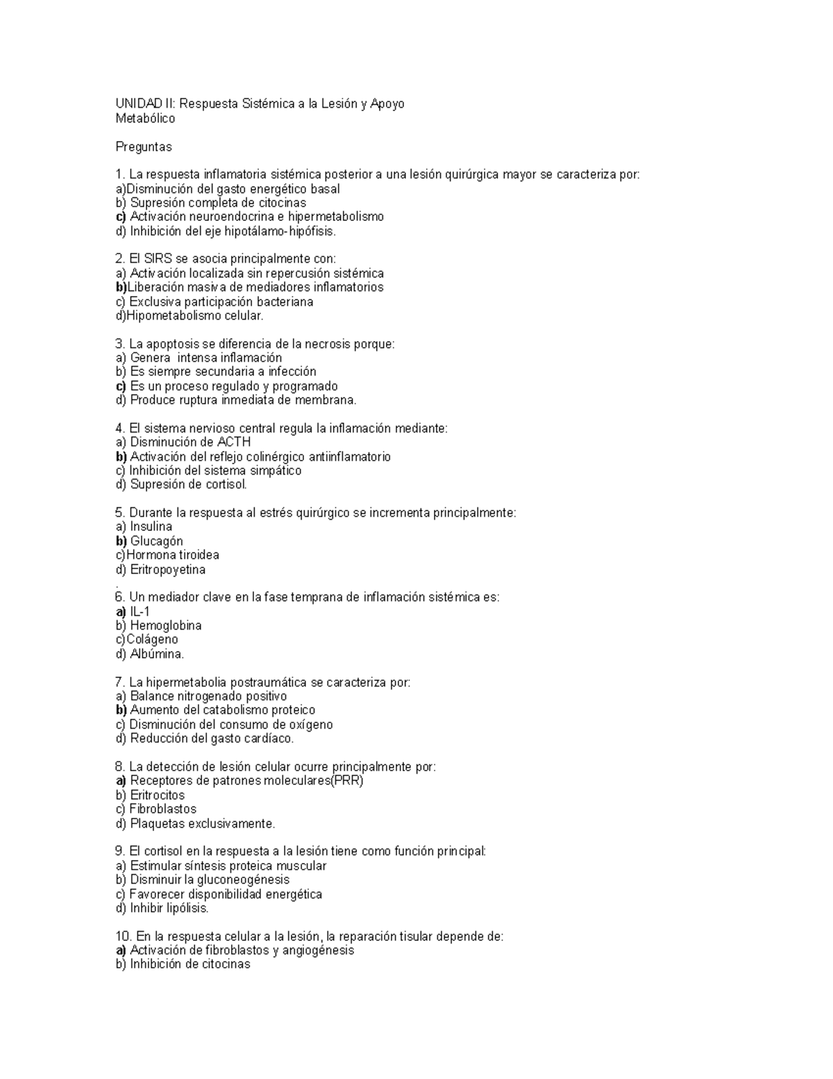 Ciru 2 - Preguntas y Perlas de la Unidad II: Respuesta Sistémica a la ...