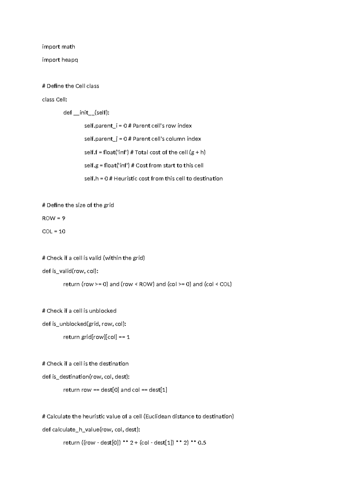 A* Pathfinding Algorithm Implementation in Python - Studocu