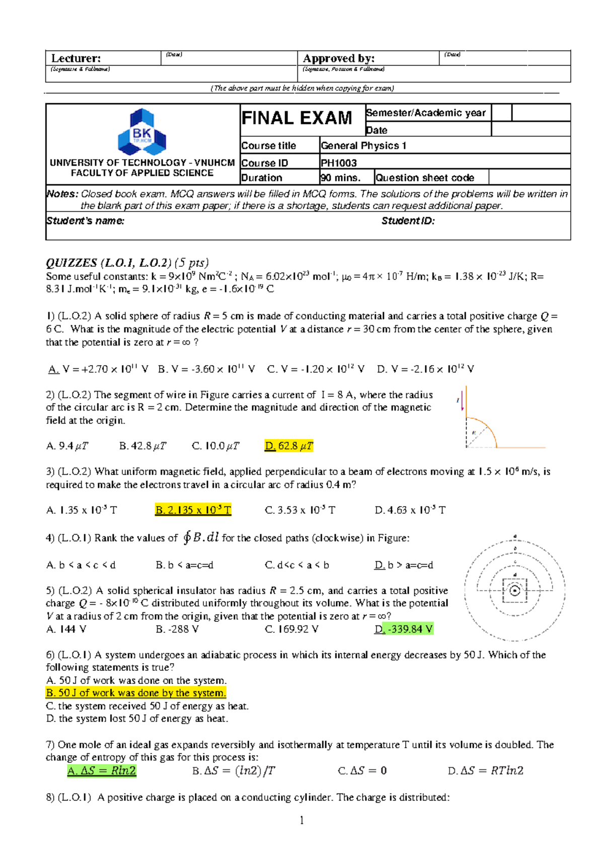 Final Exam PH101 - General Physics 1 (90 mins) - Studocu
