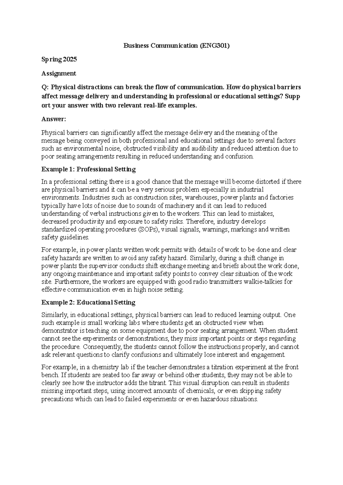 ENG301 Spring 2025: Impact of Physical Barriers on Communication - Studocu