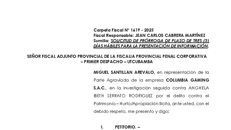 Solicitud de Prórroga de Plazo - Carpeta Fiscal 1619 2025 - Studocu