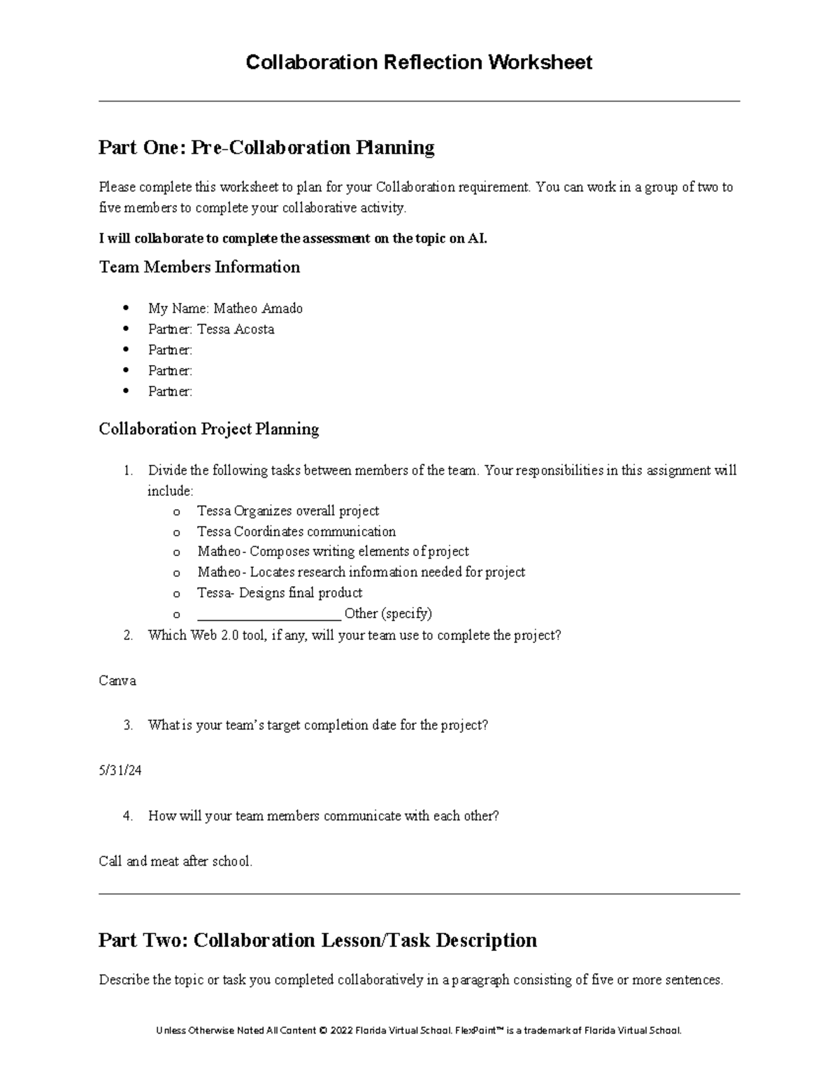 Collab Planning Worksheet for AI Project - Course Code: COLLAB101 - Studocu