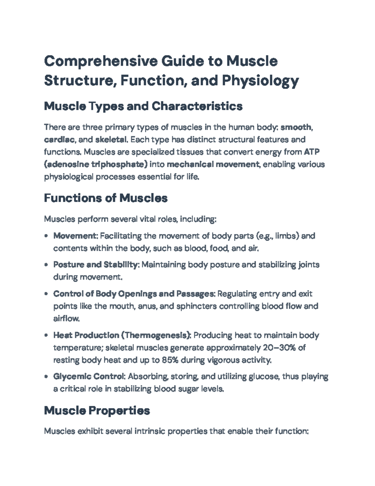 Comprehensive Overview of Muscle Structure and Function (BIO 101) - Studocu