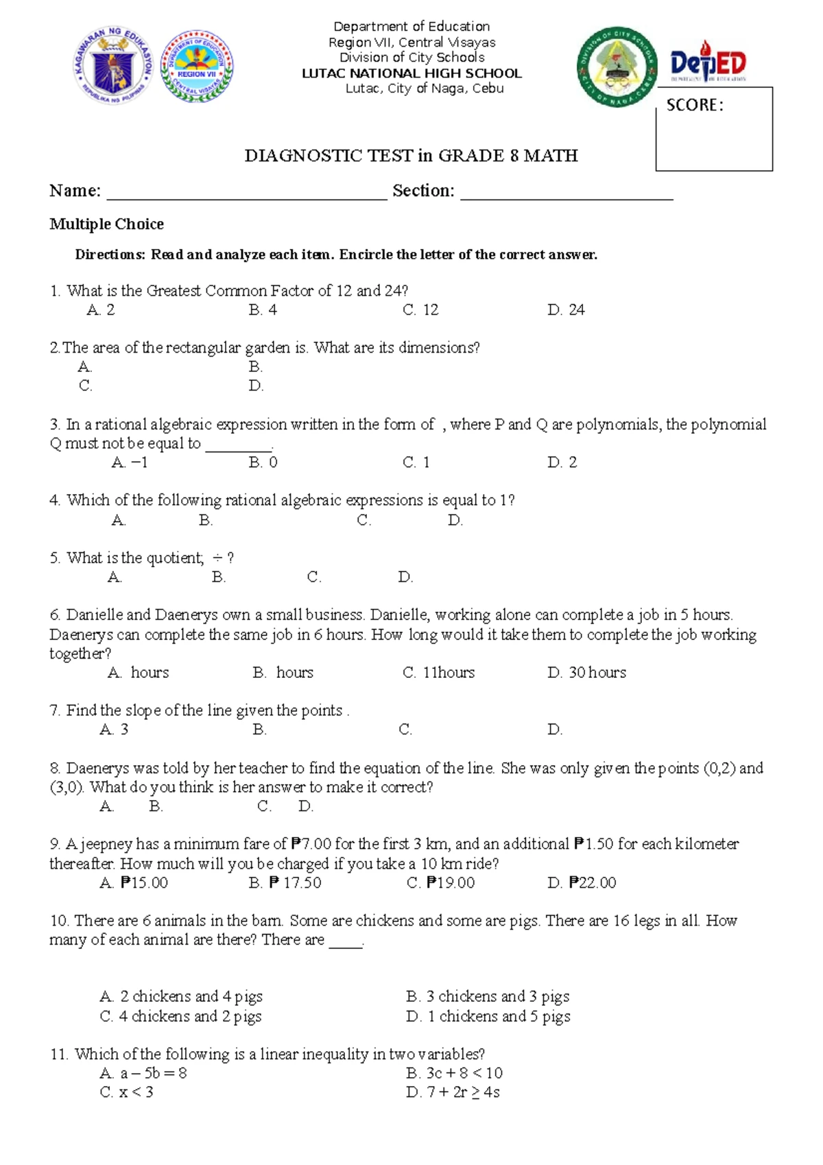 TASK-GM-Performance Task on Geometric Sequence, Mean, and Series - Studocu