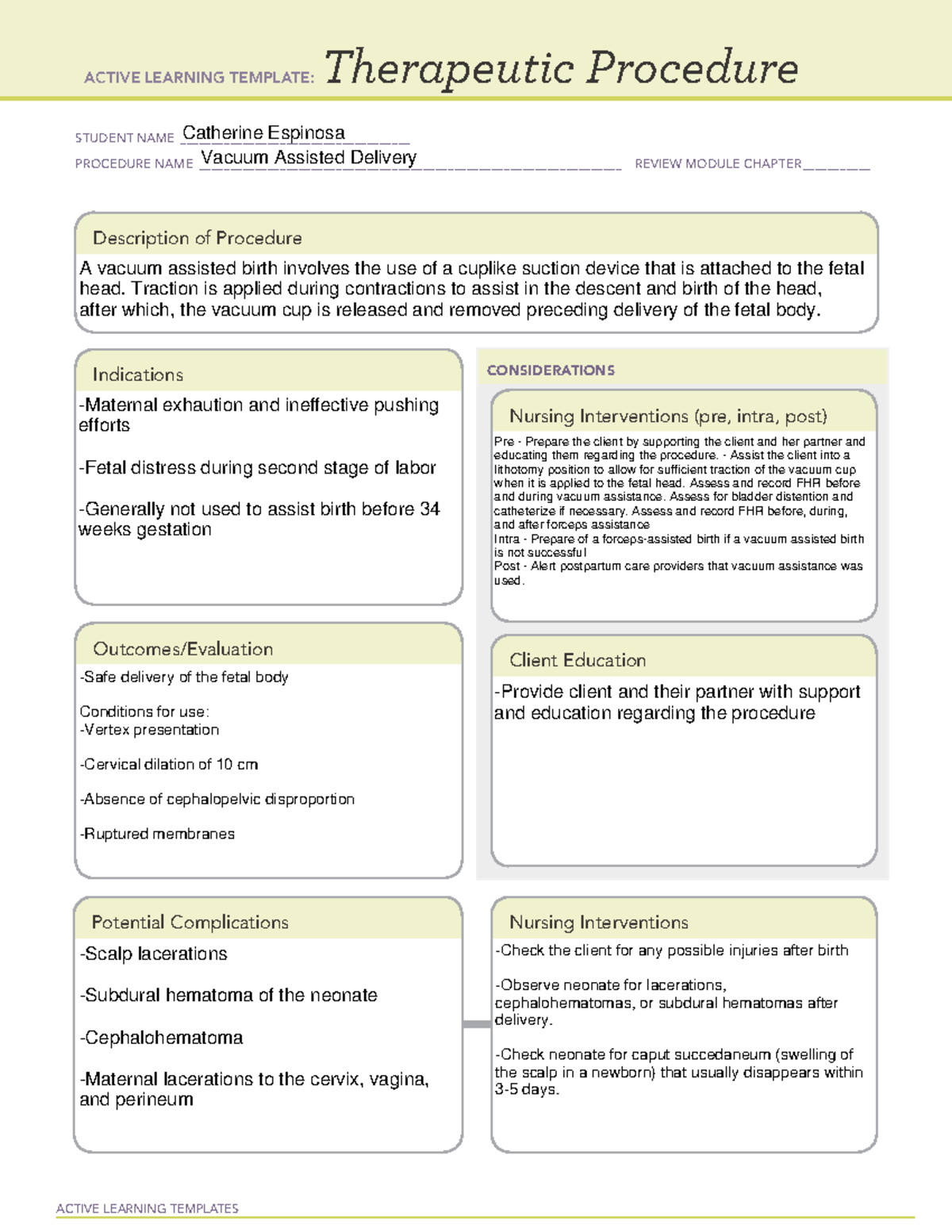 Vacuum Assisted Delivery: Active Learning Template Review - Studocu
