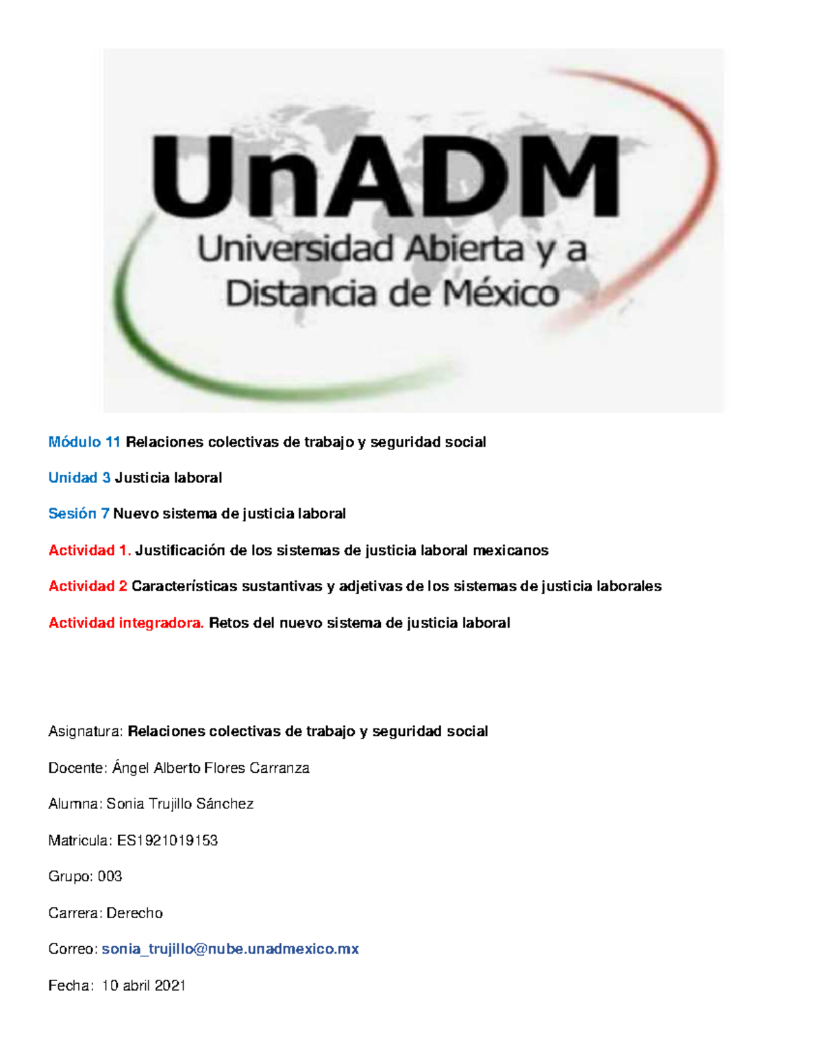 M11 U3 S7 Justicia Laboral en México: Cambios y Retos Actuales - Studocu