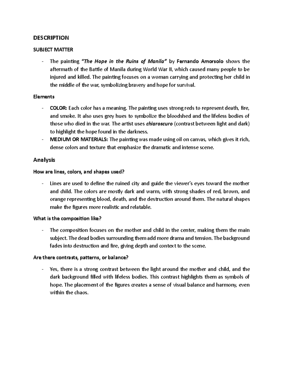 Analysis and Interpretation of 