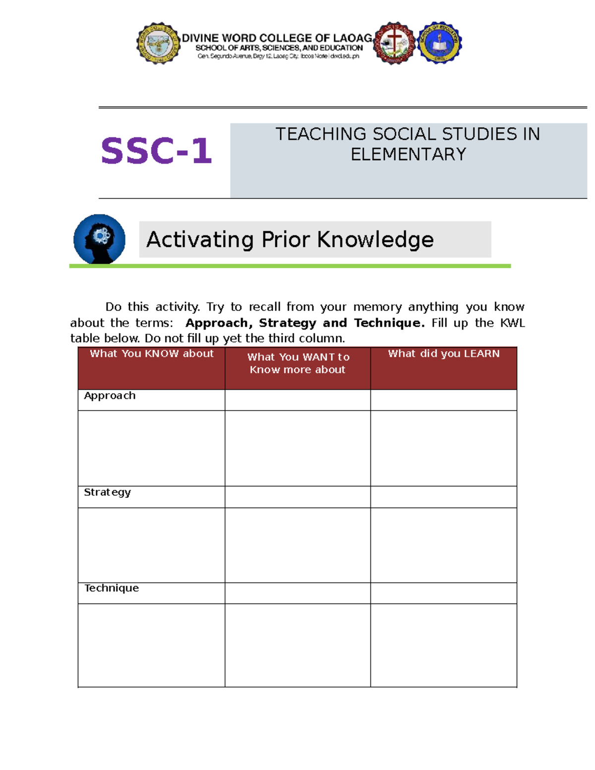 SSC-1 Lesson-1 Midterm: Teaching Strategies in Social Studies - Studocu