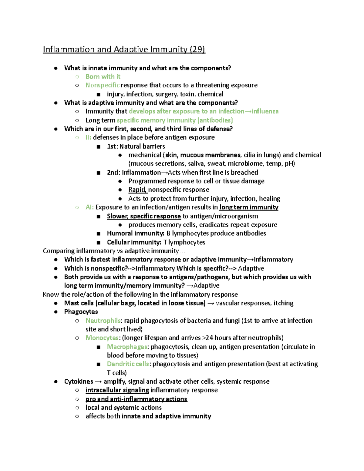 NURS 6030 Exam 2 Study Guide: Inflammation & Adaptive Immunity Insights ...