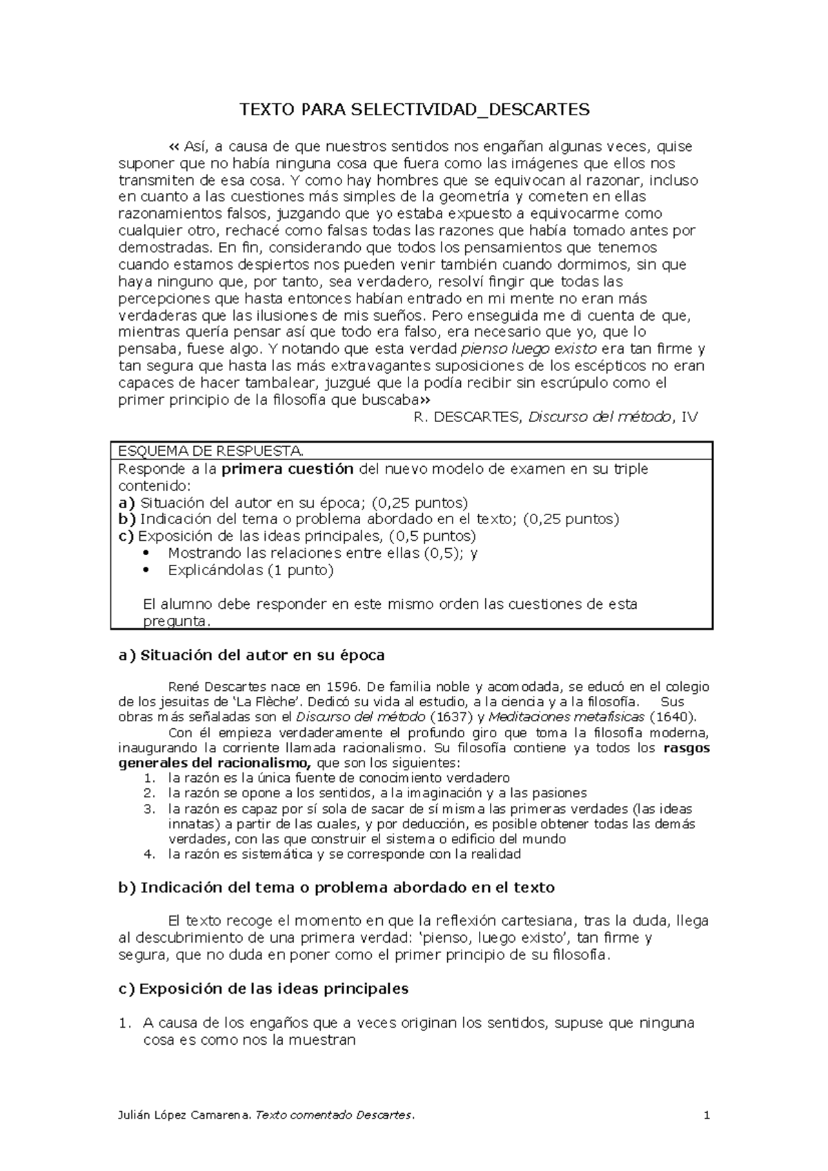 Texto Comentado: Descartes y la Duda Metodológica en Filosofía - Document Preview