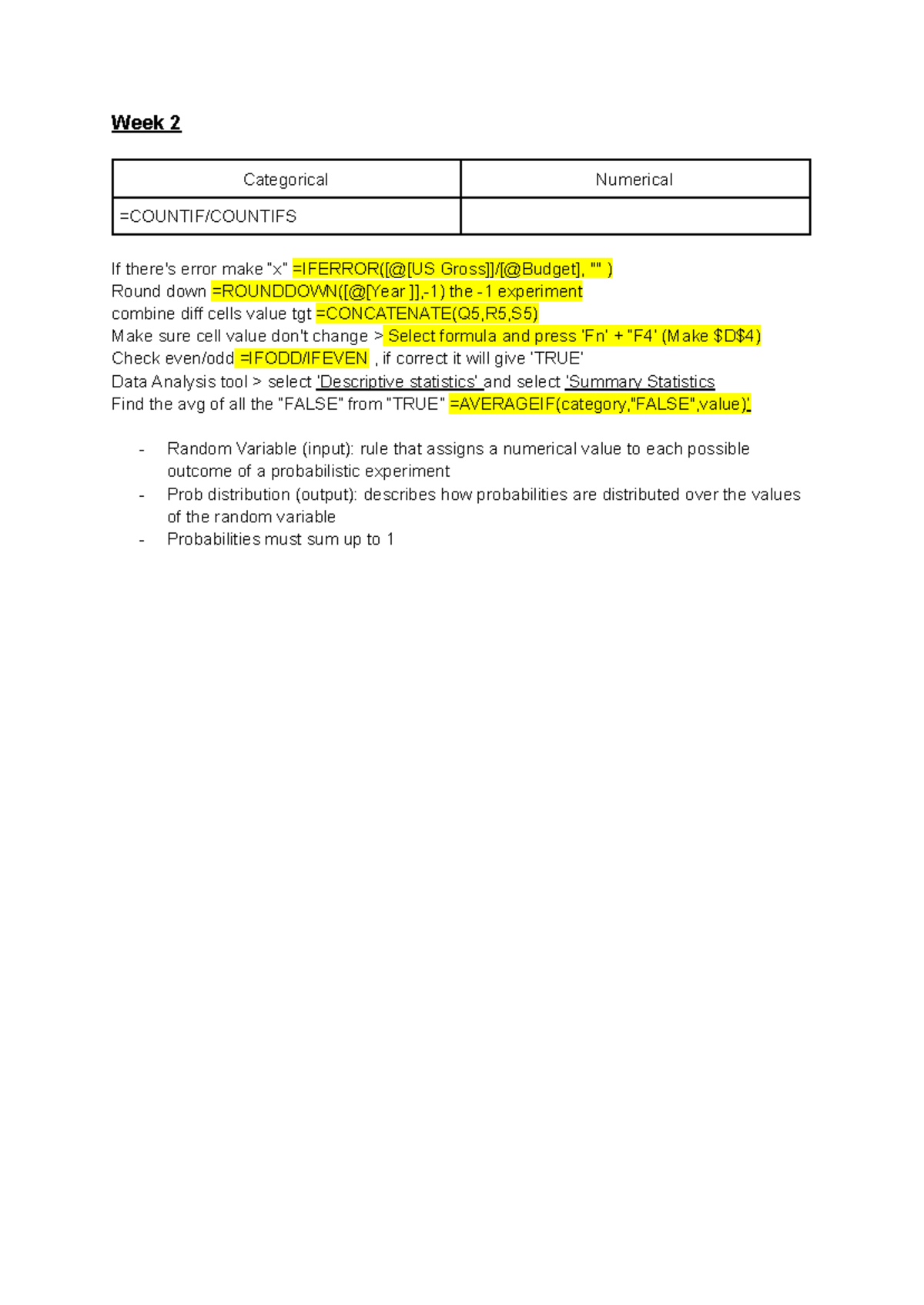 DAO1704 notes - nil - Week 2 Categorical Numerical =COUNTIF/COUNTIFS If ...