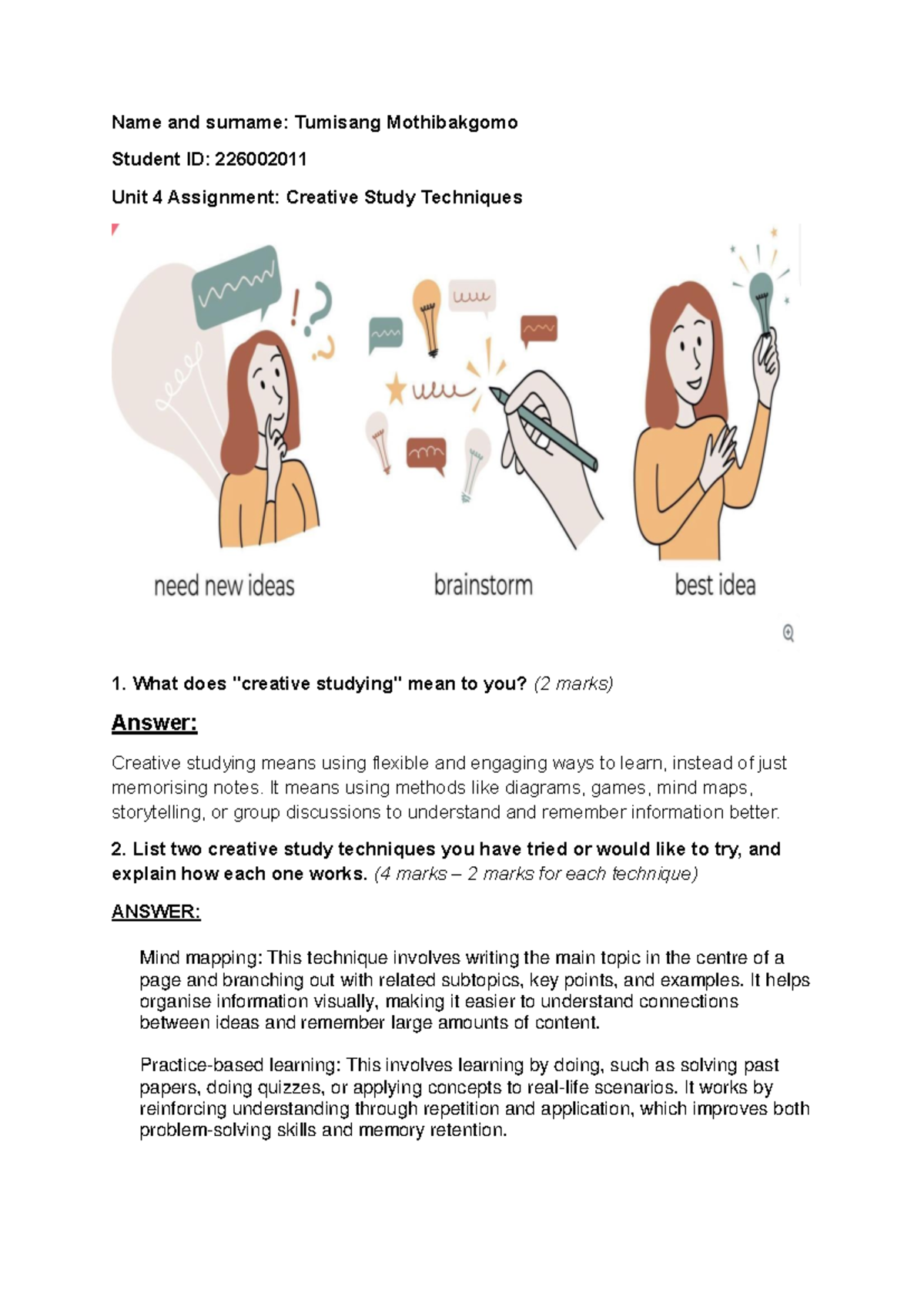 Unit 4 Assignment 2026: Creative Study Techniques Overview - Studocu