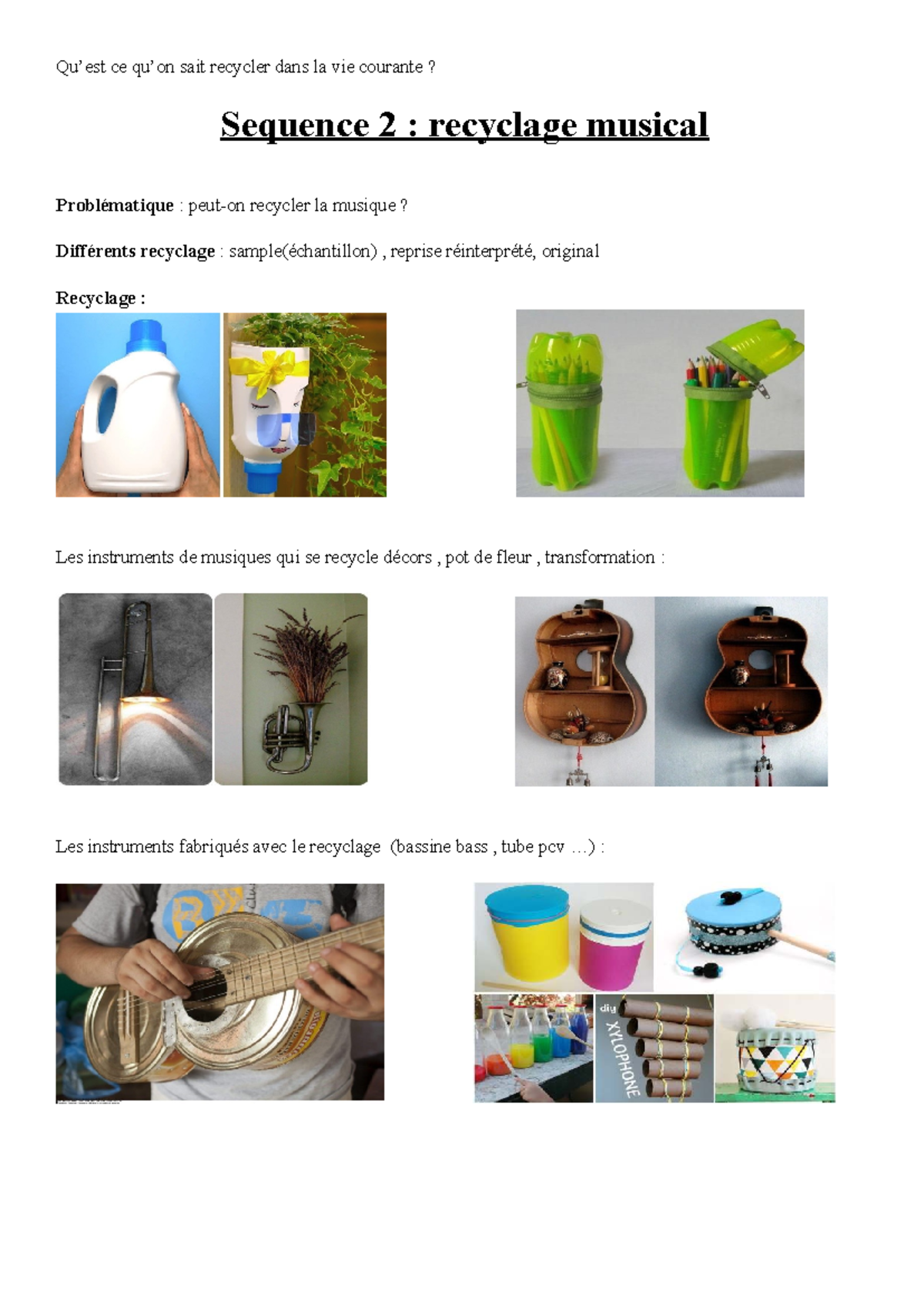 Séquence 2 : Recyclage Musical des Élèves en Classe de Musique - Studocu