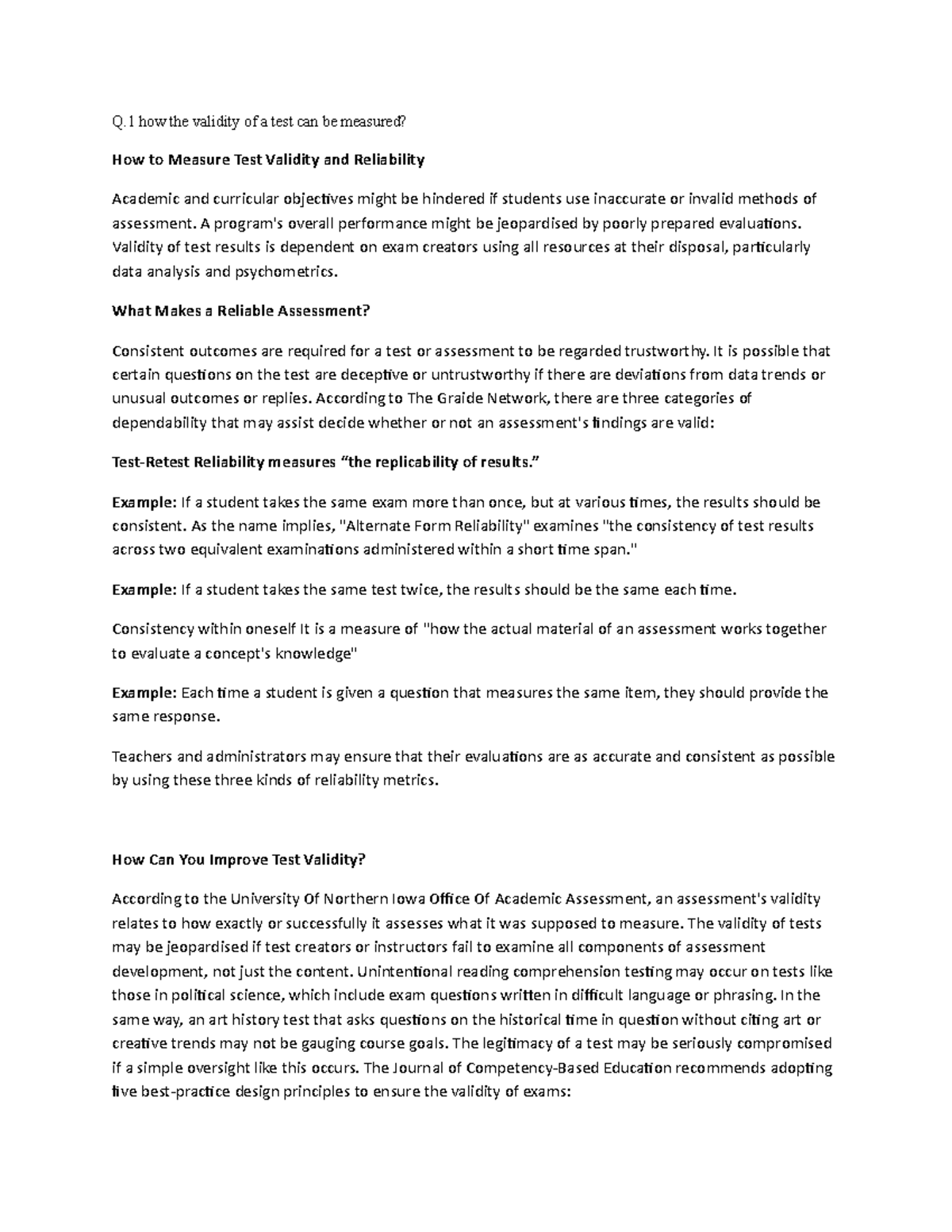 8602 - Understanding Test Validity and Reliability Measures - Studocu