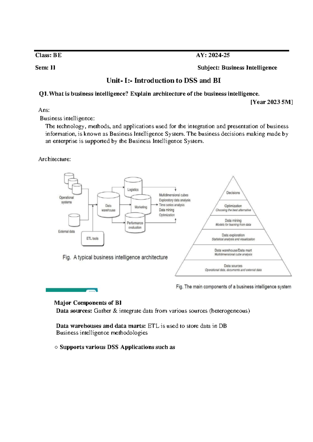 BI Notes - Question&Answers - Class: BE AY: 2024- 25 Sem: II Subject ...