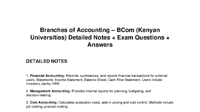 Branches of Accounting BCom Notes Exams Answers - Branches of ...