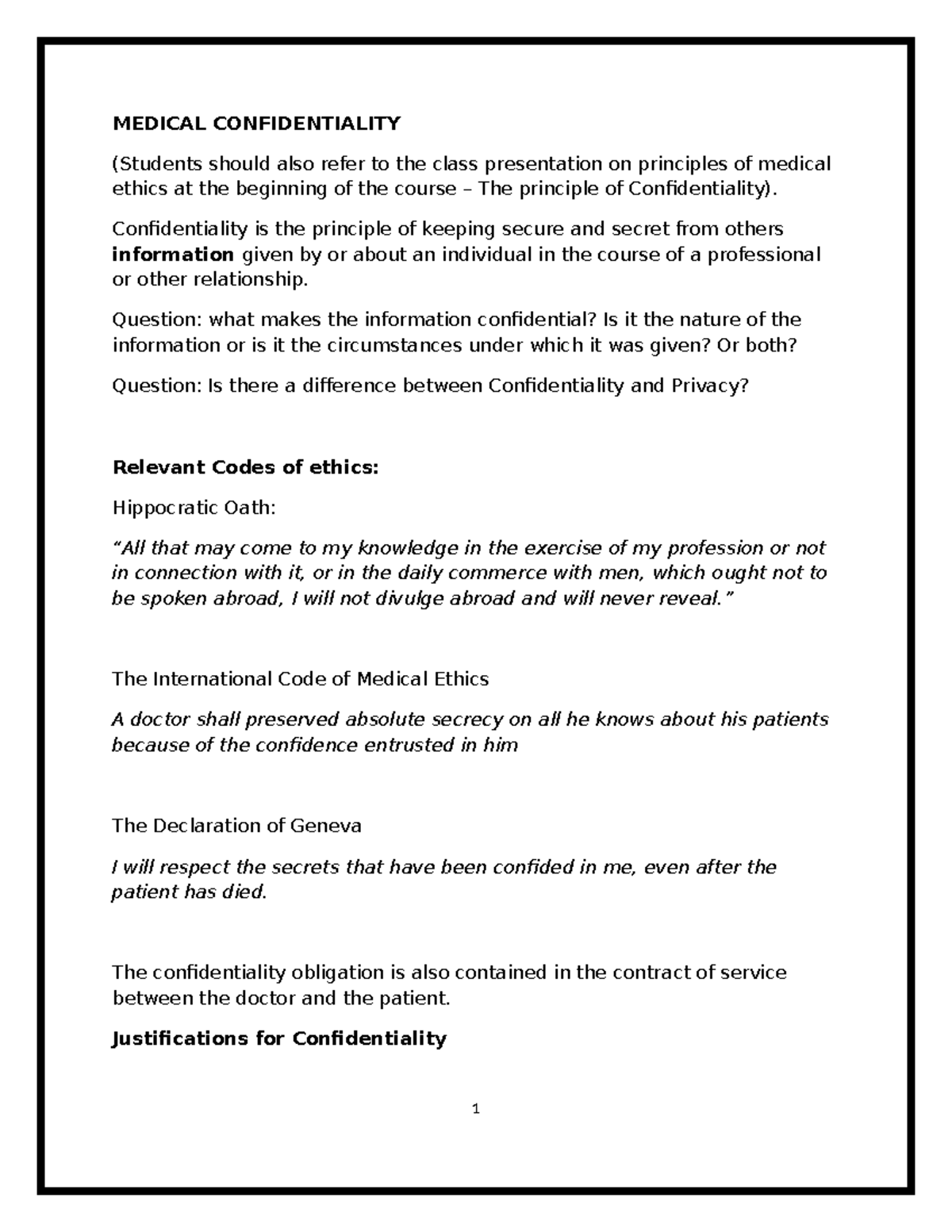 MED 101: Medical Confidentiality - Key Notes and Ethical Principles ...