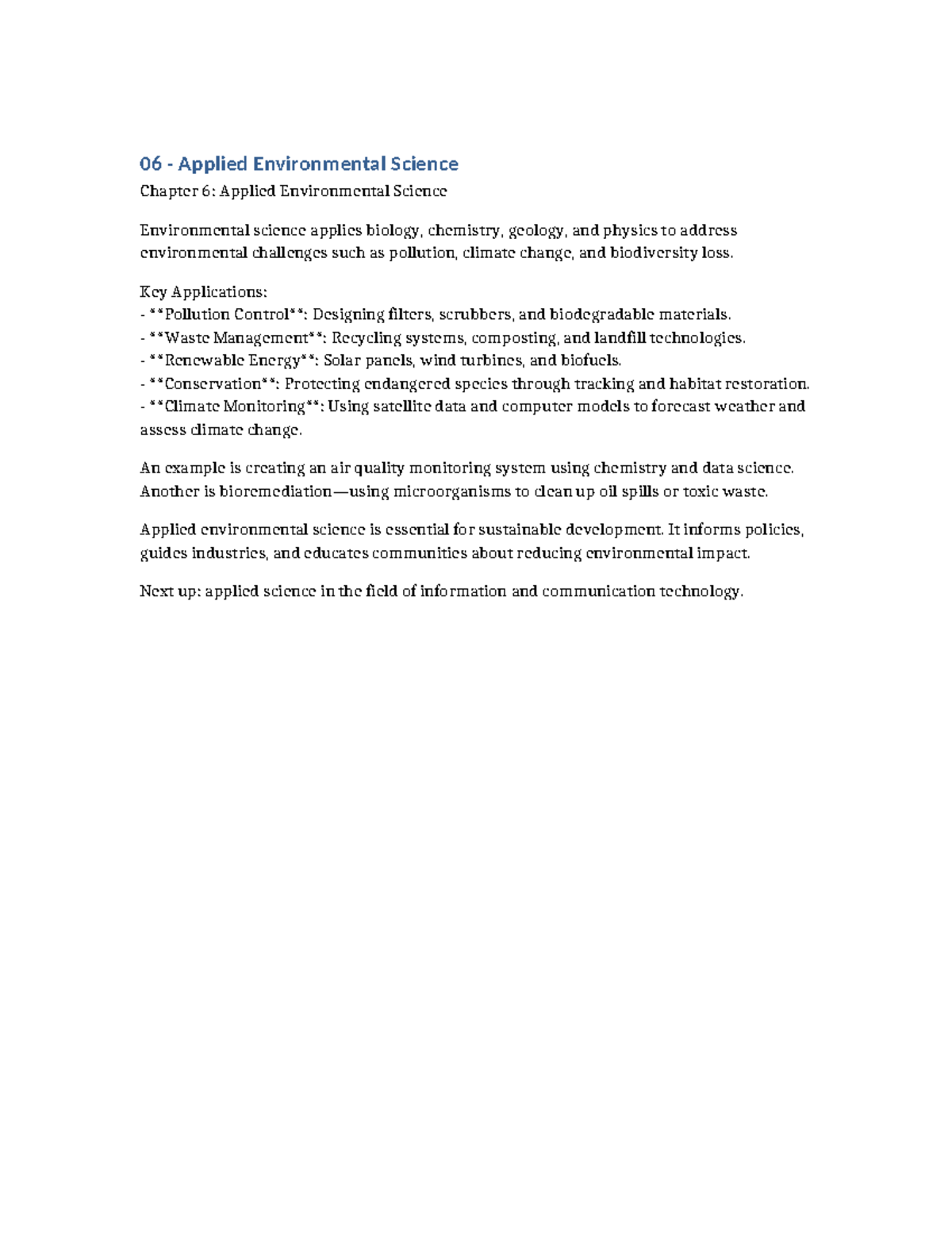 06 Applied Environmental Science Chapter 6: Key Applications and ...