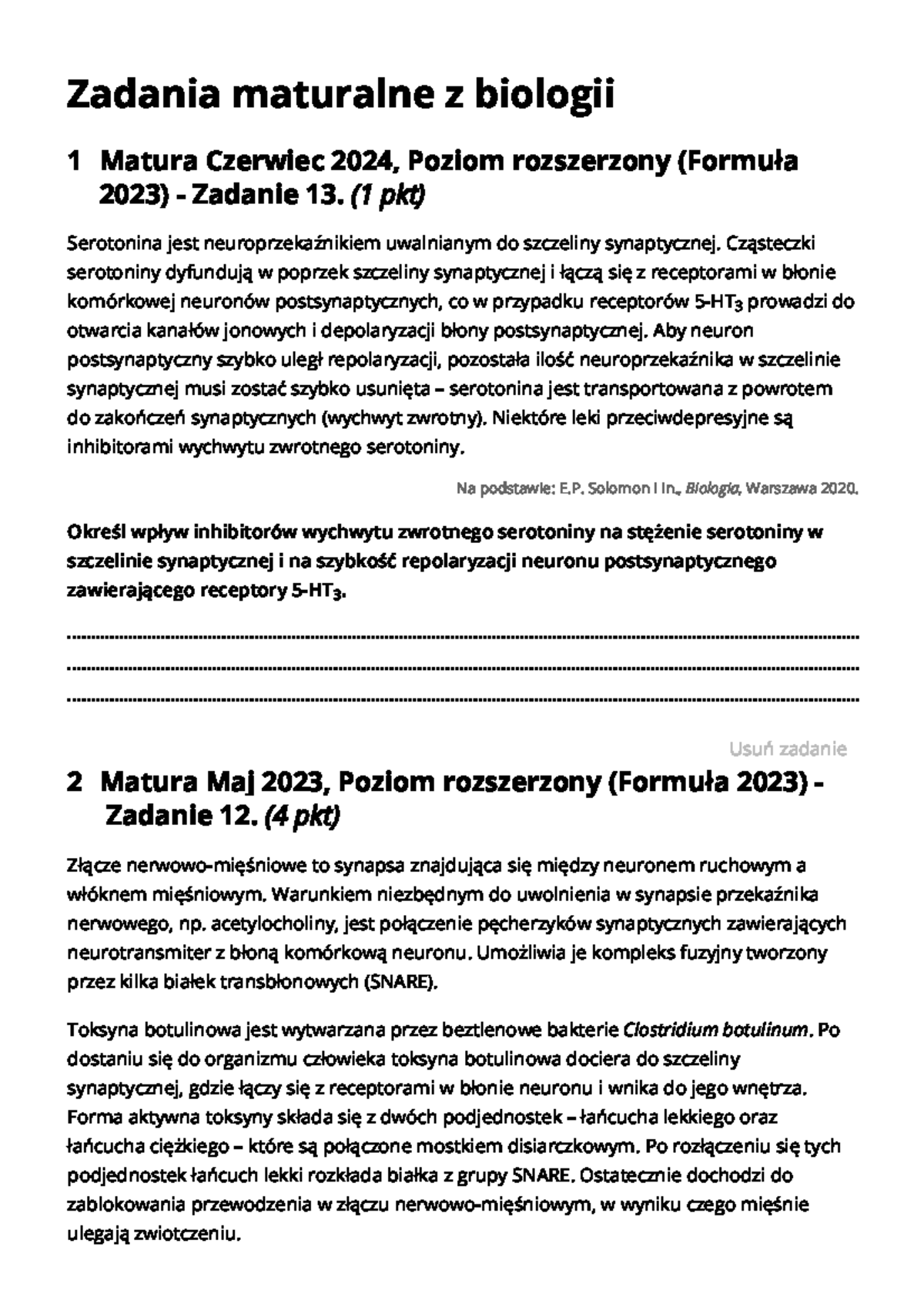 Zadania Maturalne z Biologii - Układ Nerwowy, Czerwiec 2024, Poziom