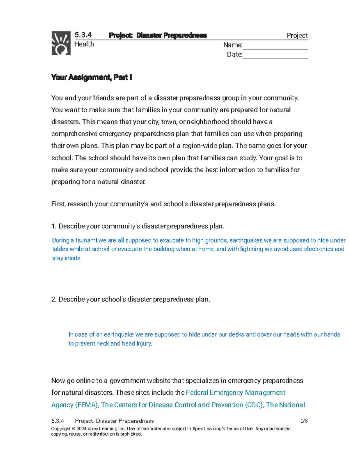 5.3.4 Project: Community Disaster Preparedness Plan for Earthquakes ...