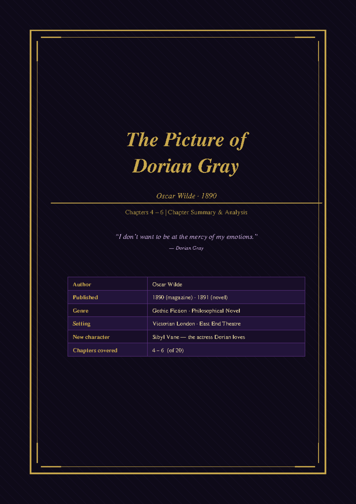 The Picture of Dorian Gray (ENG 101) Chapters 4-6 Summary & Analysis ...