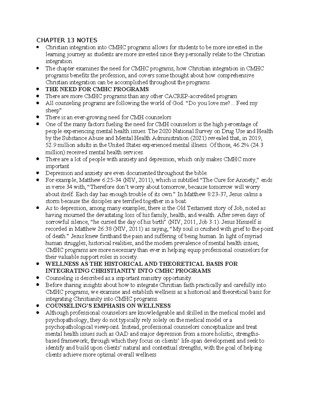 Chapter 13: Christian Integration in CMHC Programs and Wellness - Studocu