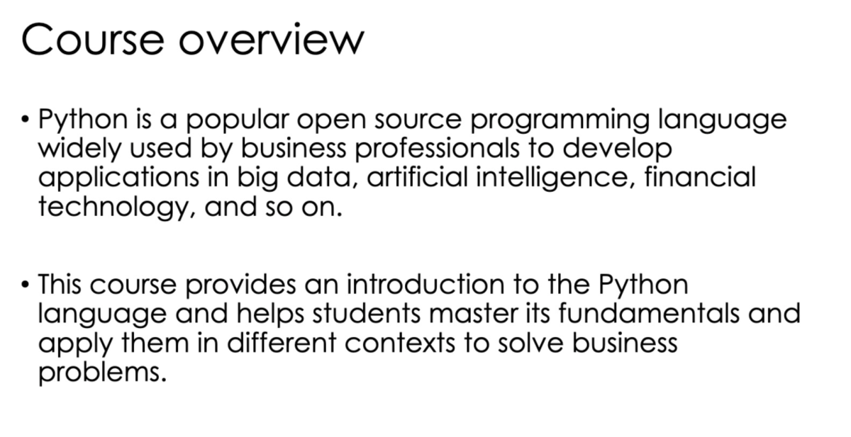 Course Overview - Introduction to Business Programming in Python - This ...