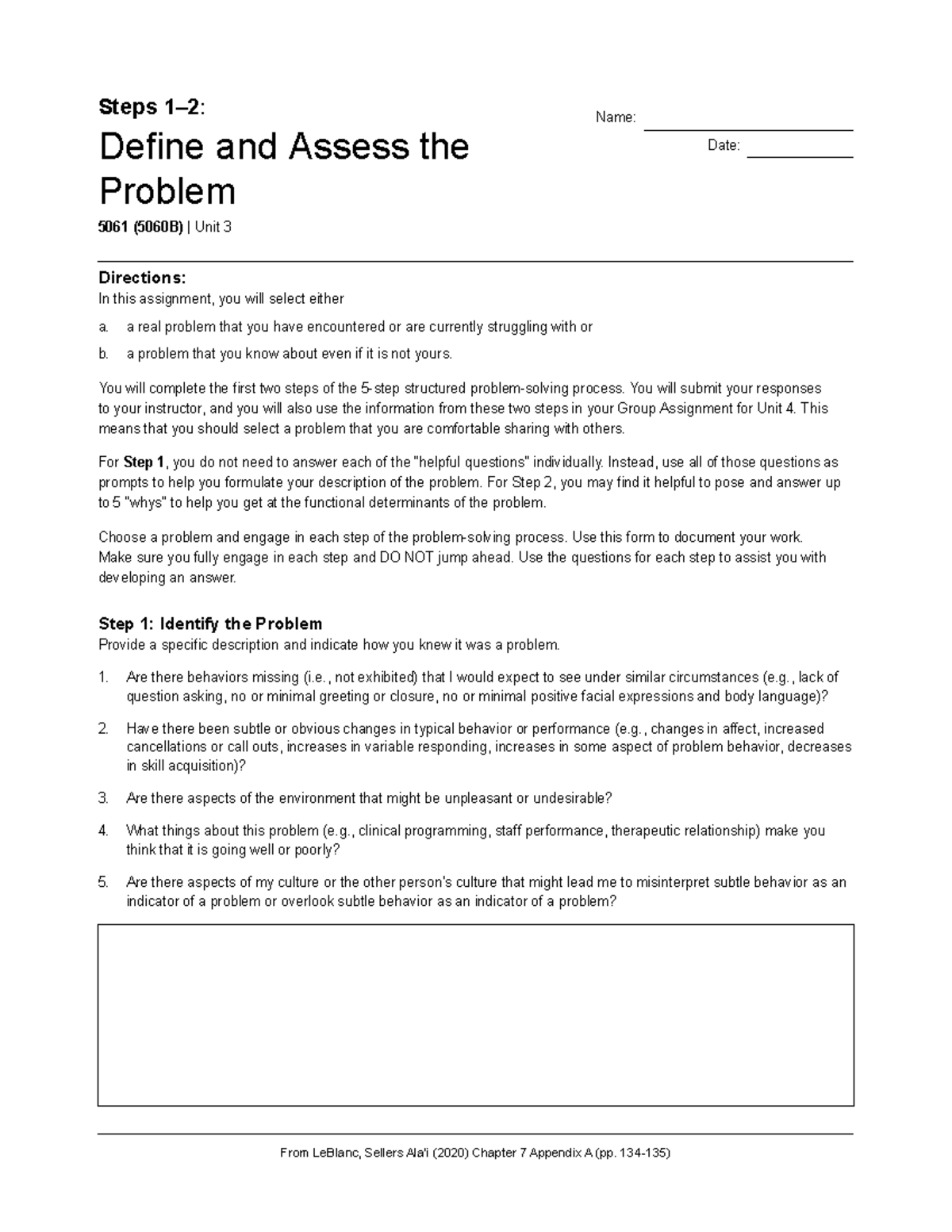 5061 Unit 3 Problem-Solving Steps: Define and Assess the Problem - Studocu