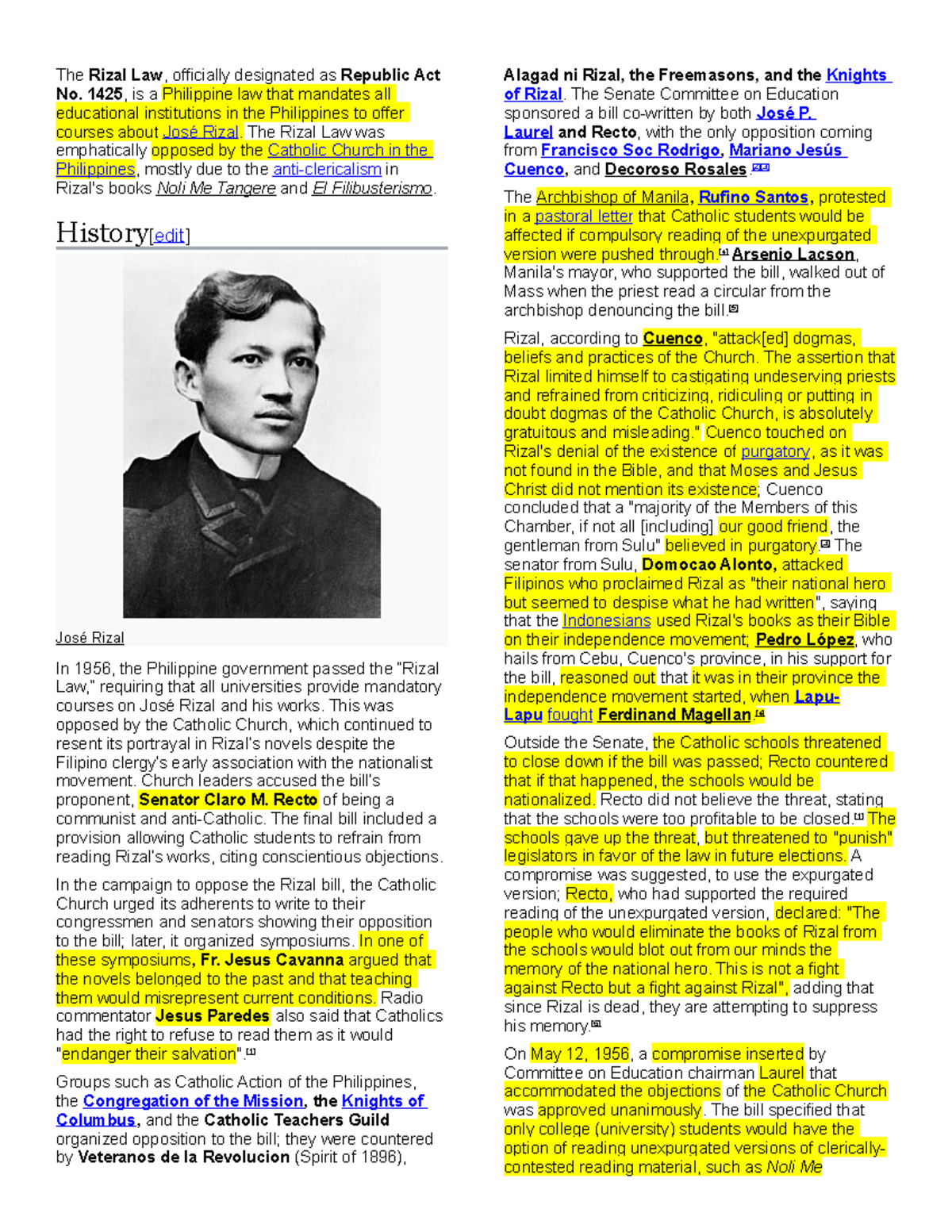Rizal Law (RA1425 or BILL 438) - The Rizal Law, officially designated ...